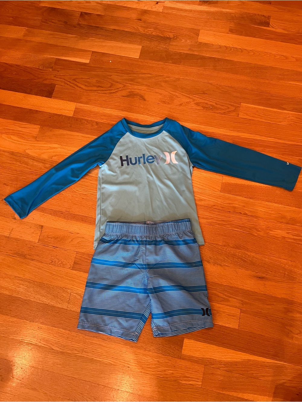 Hurley Boys' Teal & Navy Long-Sleeve Rashguard Swim Set